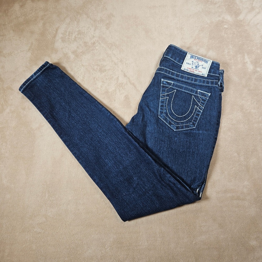 True Religion Skinny Legging Jeans 26 Dark Body Rinse Low Rise Contrast Stitch